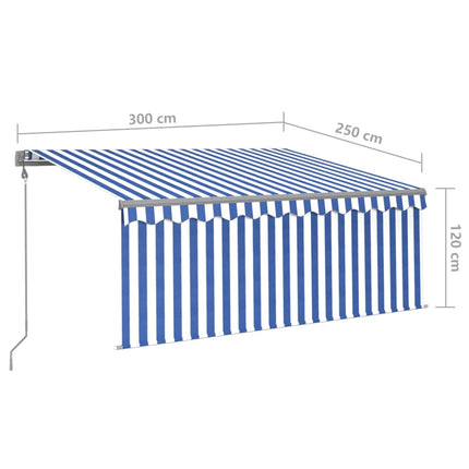 Luifel Automatisch Met Gordijn Led Windsensor 3X2,5 M Blauw Wit