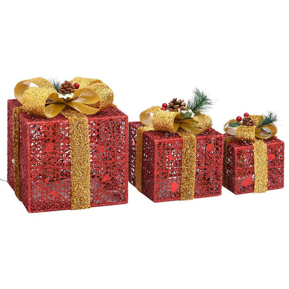 Kerstdecoratie geschenkdozen 3 st binnen/buiten rood