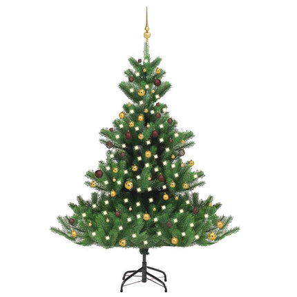 Kunstkerstboom Nordmann Met Led's En Kerstballen 150 Cm Groen