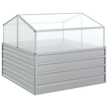 Plantenbak Met Kas Verhoogd 100X100X85 Cm Zilverkleurig Bruin