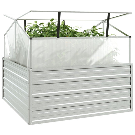 Plantenbak Met Kas Verhoogd 100X100X85 Cm Zilverkleurig Bruin