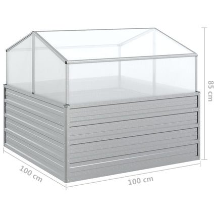 Plantenbak Met Kas Verhoogd 100X100X85 Cm Zilverkleurig Bruin