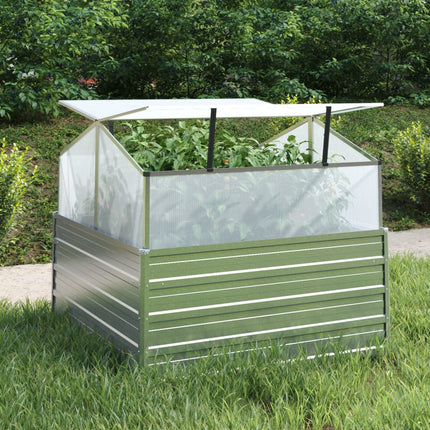 Plantenbak Met Kas Verhoogd 100X100X85 Cm Zilverkleurig Bruin