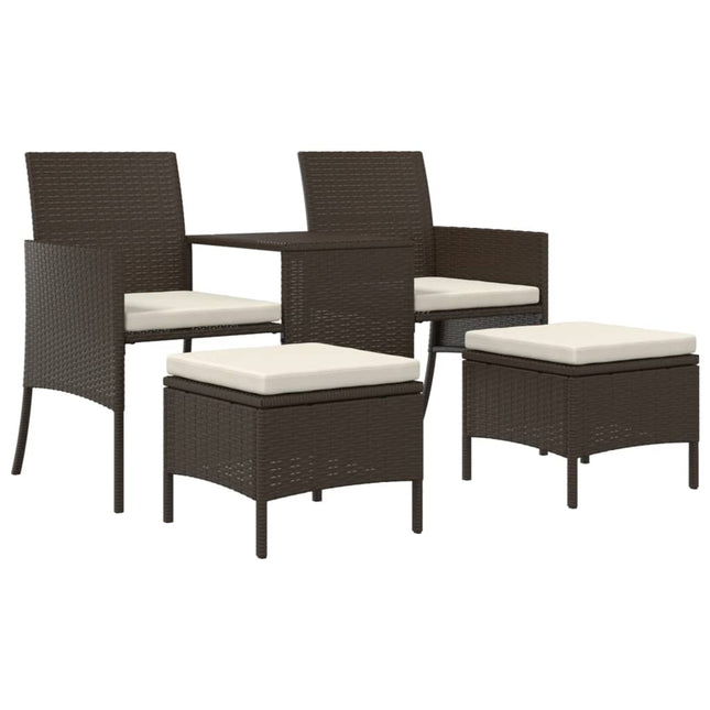 Tuinbank 2-Zits Met Tafel En Voetenbanken Poly Rattan