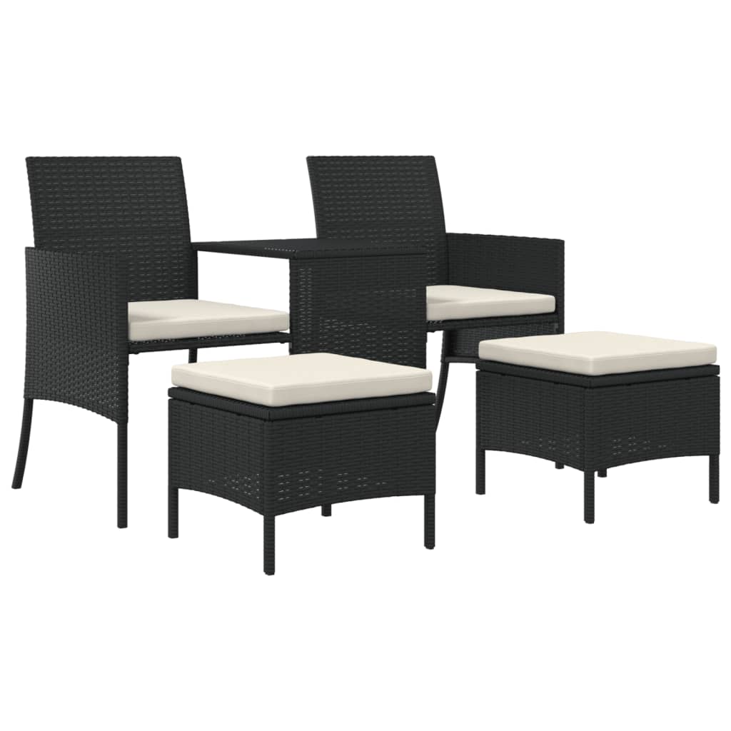 Tuinbank 2-Zits Met Tafel En Voetenbanken Poly Rattan