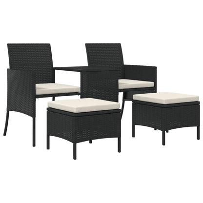 Tuinbank 2-Zits Met Tafel En Voetenbanken Poly Rattan