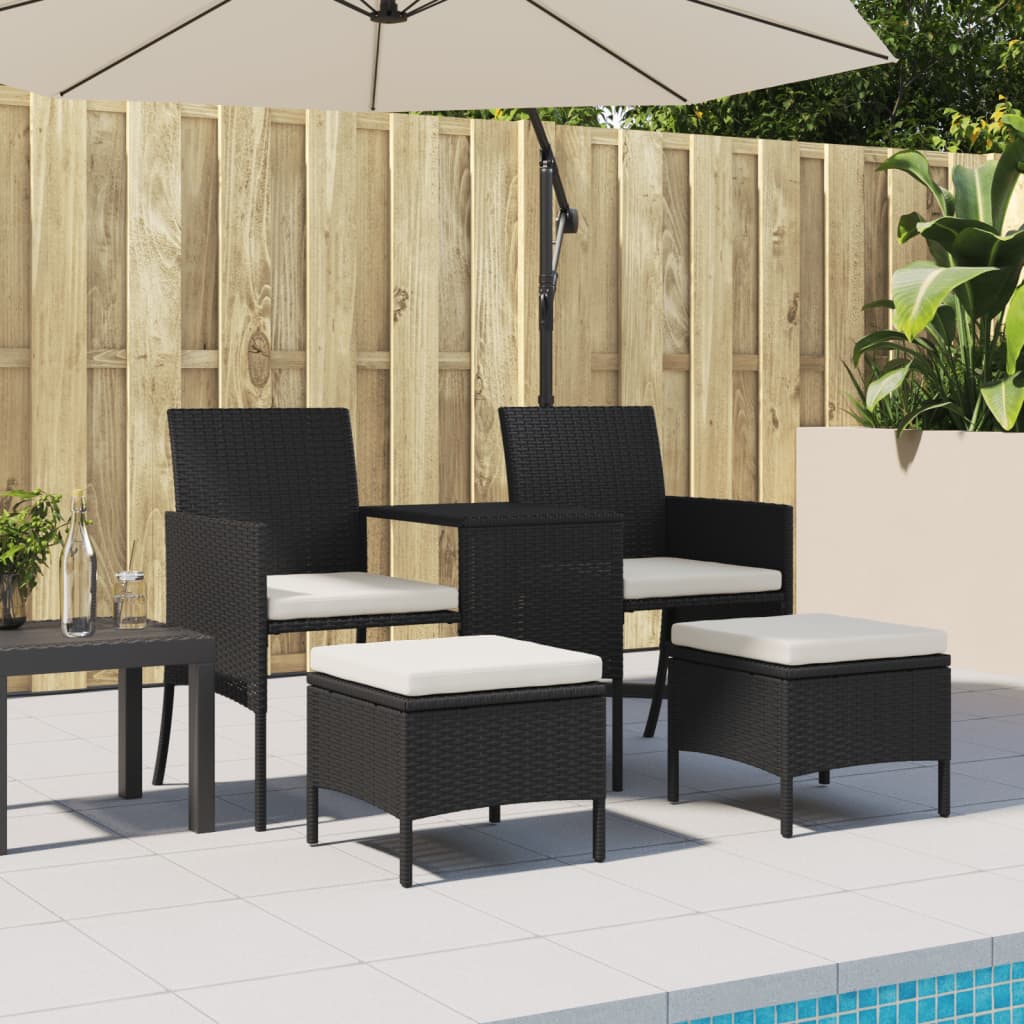 Tuinbank 2-Zits Met Tafel En Voetenbanken Poly Rattan