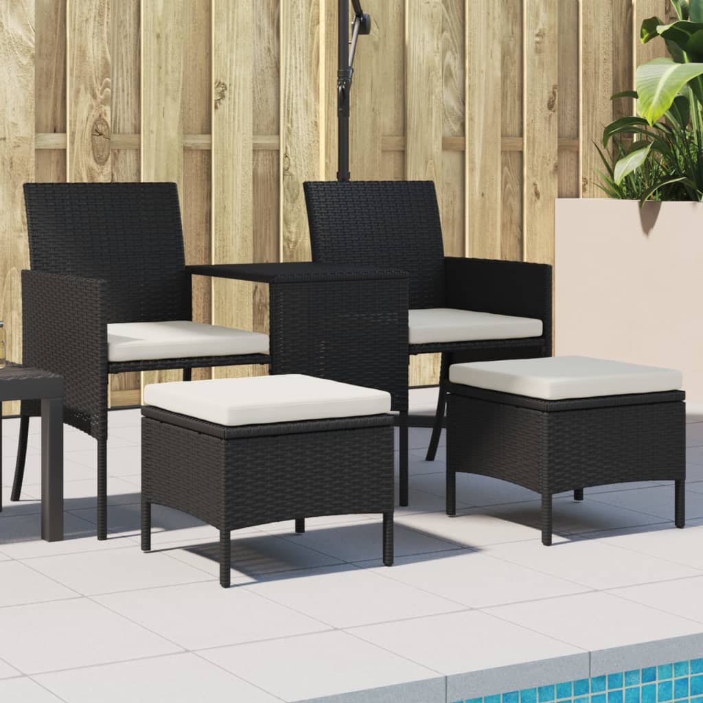 Tuinbank 2-Zits Met Tafel En Voetenbanken Poly Rattan