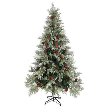 Kerstboom Met Led En Dennenappels 195 Cm Pvc En Pe Groen En Wit