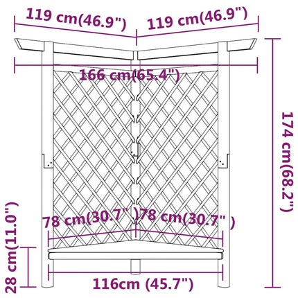 Hoekpergola Met Bank 166X81X174 Cm Geïmpregneerd Grenenhout