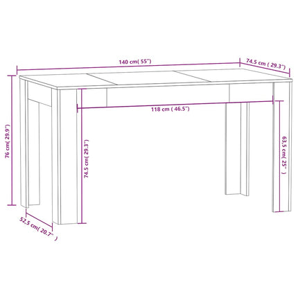 Eettafel 140X74,5X76 Cm Bewerkt Hout Eikenkleurig