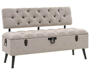 Opbergbank Met Rugleuning 110 Cm Crème Stof