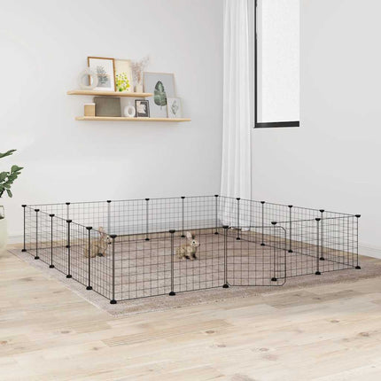 Huisdierenkooi Met Deur 20 Panelen 35X35 Cm Staal Zwart