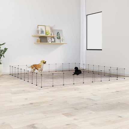 Huisdierenkooi Met Deur 36 Panelen 315X315X35 Cm Staal Zwart
