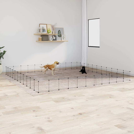 Huisdierenkooi Met Deur 44 Panelen 385X385X35 Cm Staal Zwart
