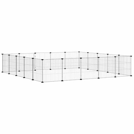 Huisdierenkooi Met Deur 20 Panelen 35X35 Cm Staal Zwart