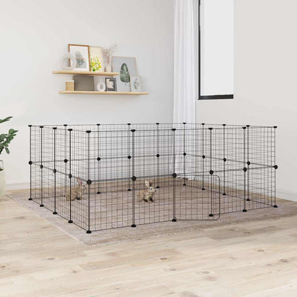 Huisdierenkooi Met Deur 36 Panelen 175X140X70 Cm Staal Zwart