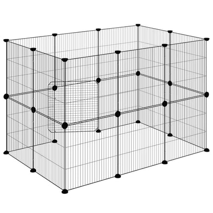Huisdierenkooi Met Deur 20 Panelen 105X70X70 Cm Staal Zwart