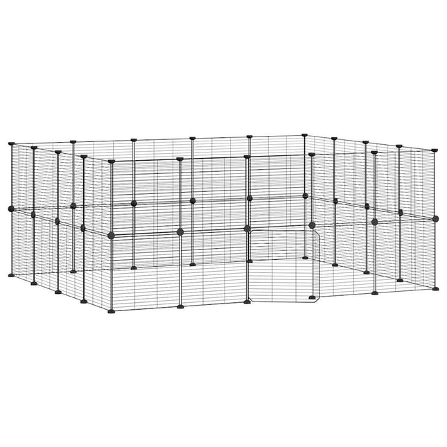 Huisdierenkooi Met Deur 36 Panelen 175X140X70 Cm Staal Zwart