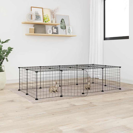 Huisdierenkooi Met Deur 20 Panelen 140X70X35 Cm Staal Zwart