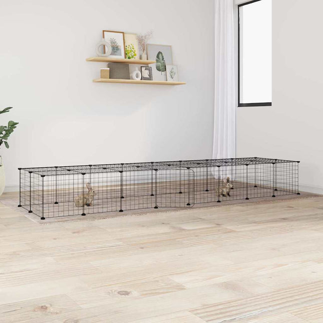 Huisdierenkooi Met Deur 36 Panelen 280X70X35 Cm Staal Zwart