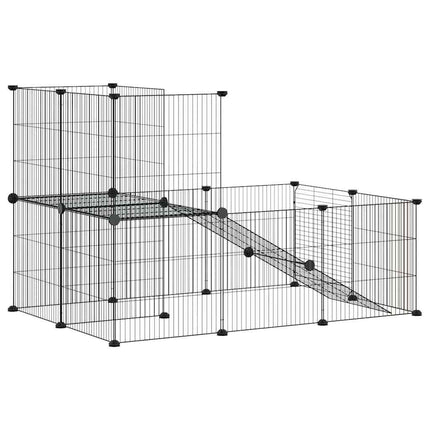Huisdierenkooi Met Deur 20 Panelen 105X70X70 Cm Staal Zwart