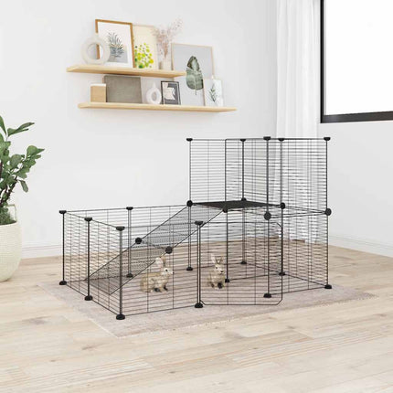 Huisdierenkooi Met Deur 20 Panelen 105X70X70 Cm Staal Zwart