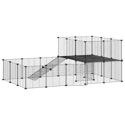 Huisdierenkooi Met Deur 36 Panelen 175X105X70 Cm Staal Zwart