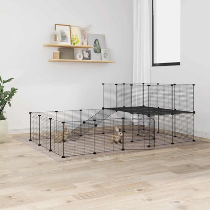 Huisdierenkooi Met Deur 36 Panelen 175X105X70 Cm Staal Zwart