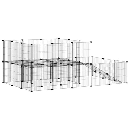 Huisdierenkooi Met Deur 44 Panelen 175X105X70 Cm Staal Zwart