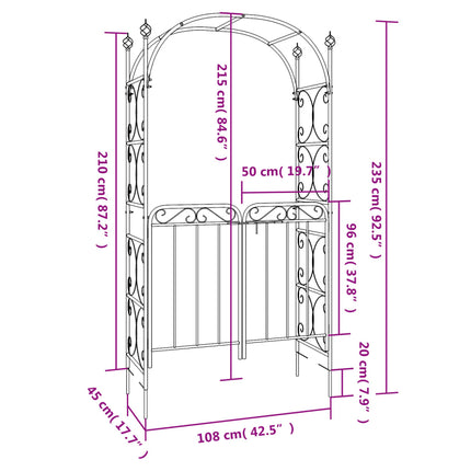 Tuinboog Met Poort 108X45X235 Cm Staal Zwart