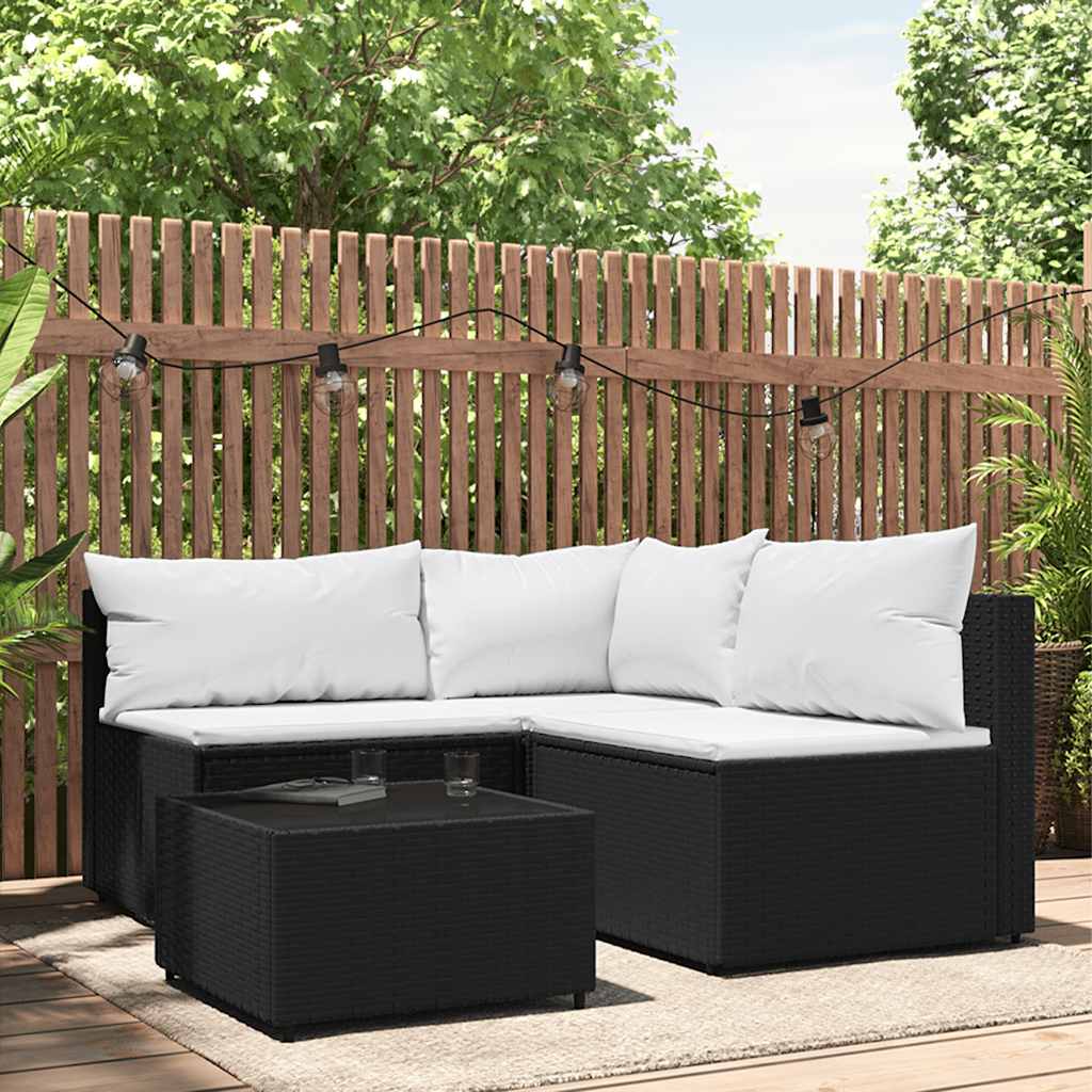 4-Delige Loungeset Met Kussens Poly Rattan