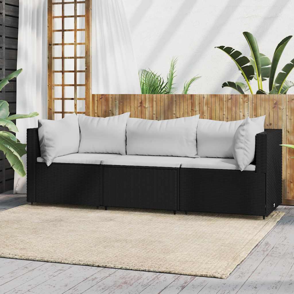 3-Delige Loungeset Met Kussens Poly Rattan