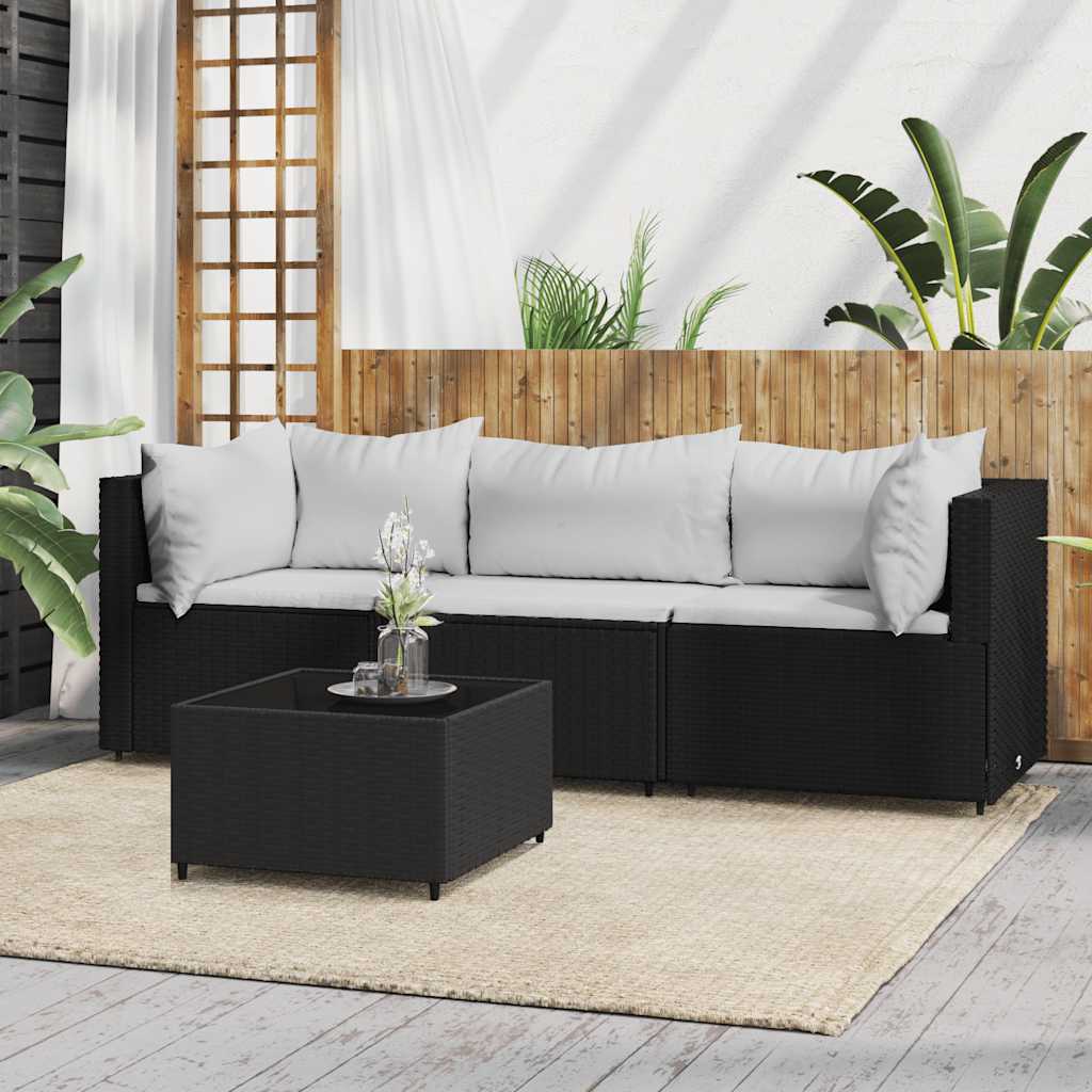 4-Delige Loungeset Met Kussens Poly Rattan