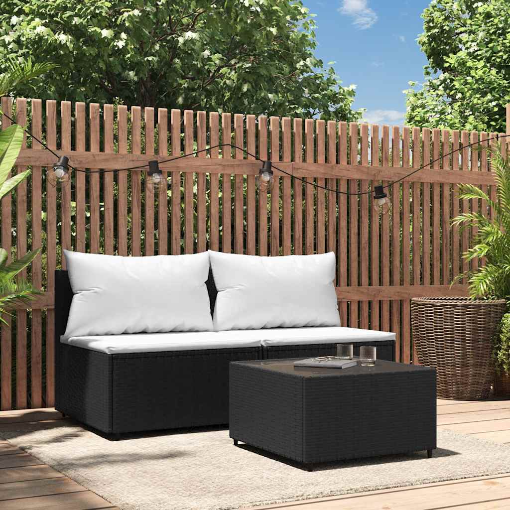 3-Delige Loungeset Met Kussens Poly Rattan