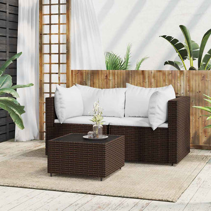 3-Delige Loungeset Met Kussens Poly Rattan