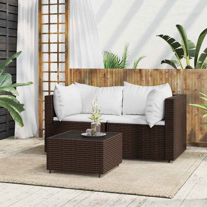 3-Delige Loungeset Met Kussens Poly Rattan