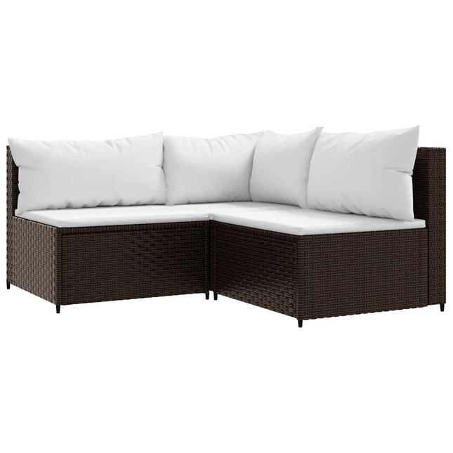 3-Delige Loungeset Met Kussens Poly Rattan