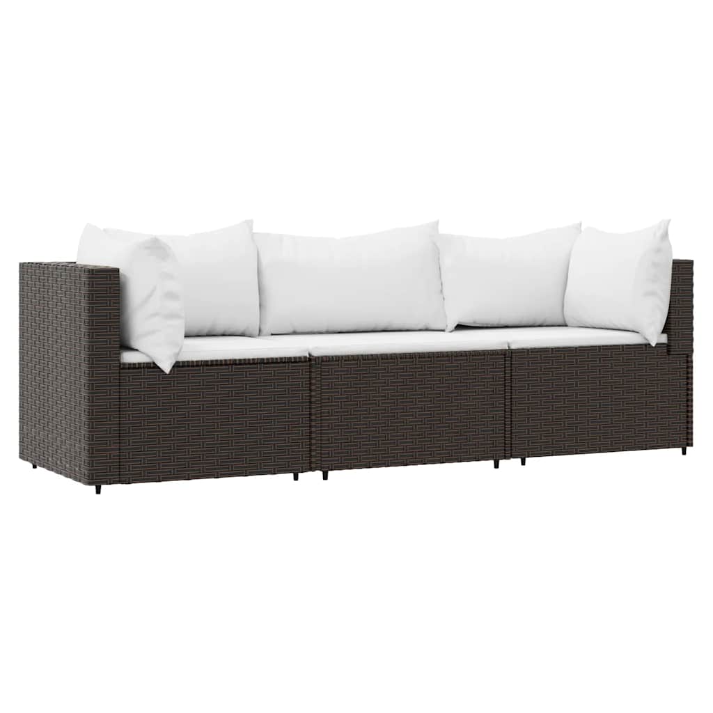 3-Delige Loungeset Met Kussens Poly Rattan