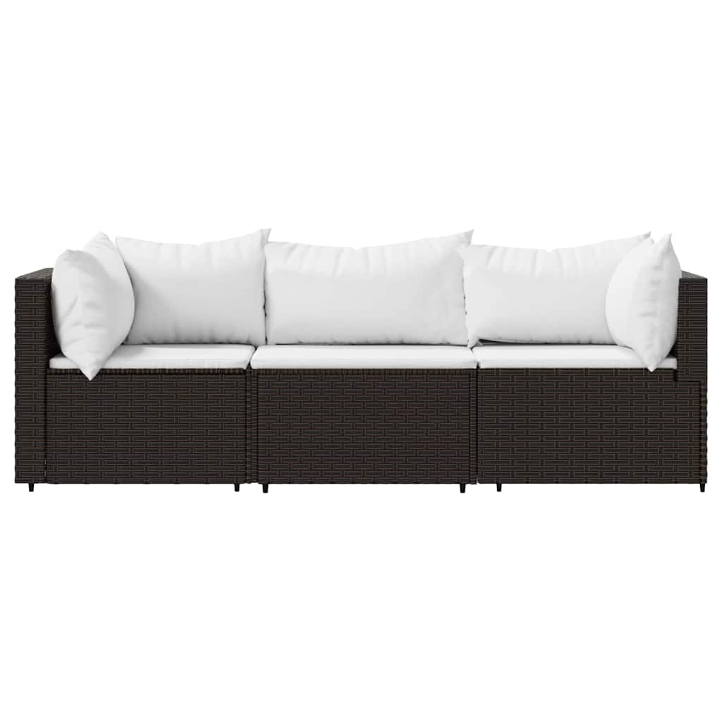 3-Delige Loungeset Met Kussens Poly Rattan