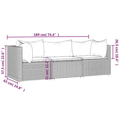 3-Delige Loungeset Met Kussens Poly Rattan
