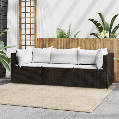3-Delige Loungeset Met Kussens Poly Rattan