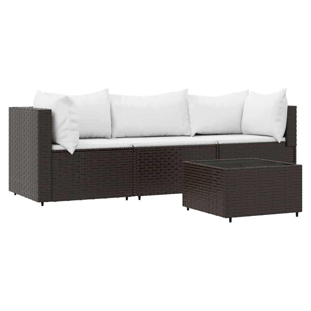 4-Delige Loungeset Met Kussens Poly Rattan