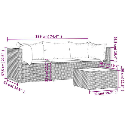 4-Delige Loungeset Met Kussens Poly Rattan