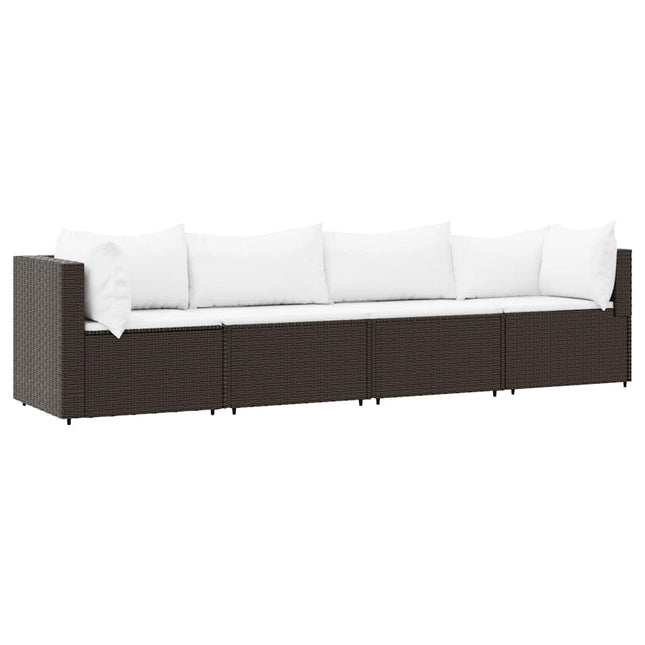 4-Delige Loungeset Met Kussens Poly Rattan