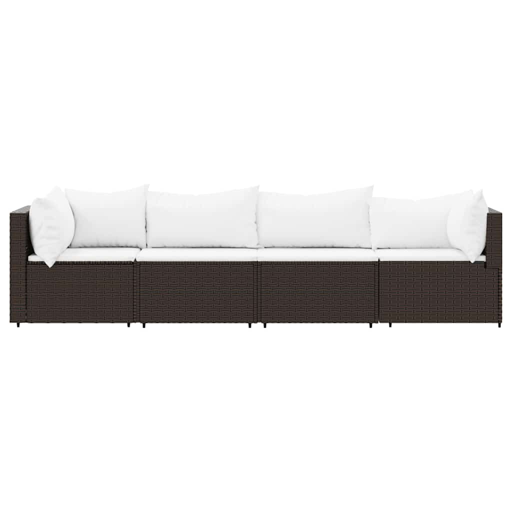 4-Delige Loungeset Met Kussens Poly Rattan