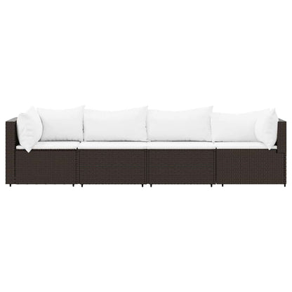 4-Delige Loungeset Met Kussens Poly Rattan