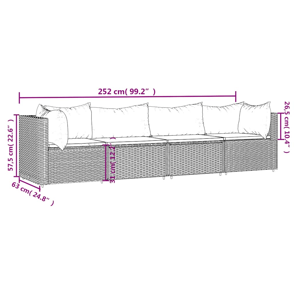 4-Delige Loungeset Met Kussens Poly Rattan