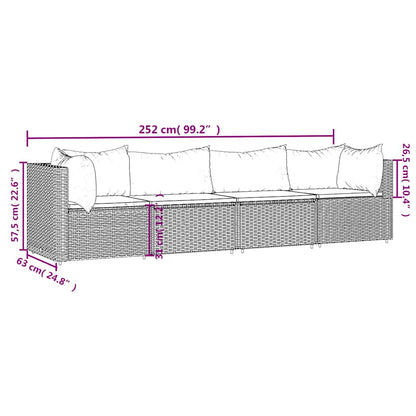 4-Delige Loungeset Met Kussens Poly Rattan