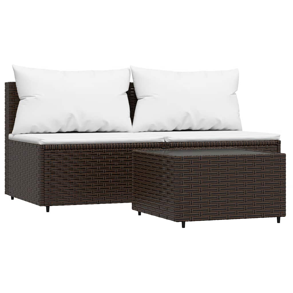 3-Delige Loungeset Met Kussens Poly Rattan